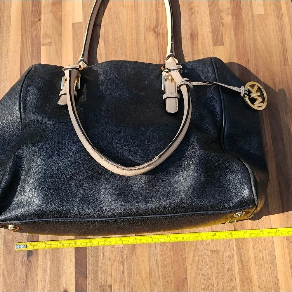 Michael Kors Black and Tan Large Leather Tote with Gold Accents